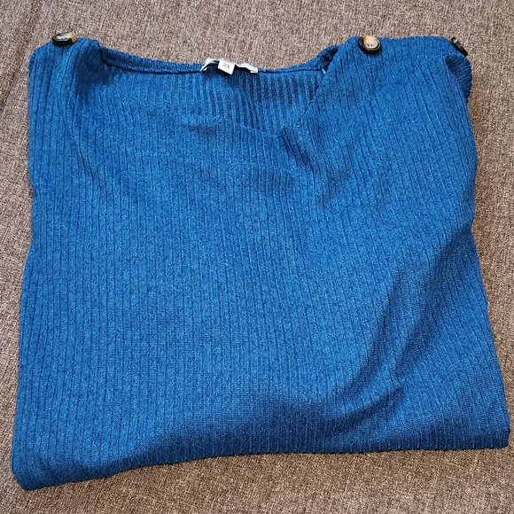 Blue Ribbed Long Sleeve Shirt, Women's 2x - Picture 5 of 5